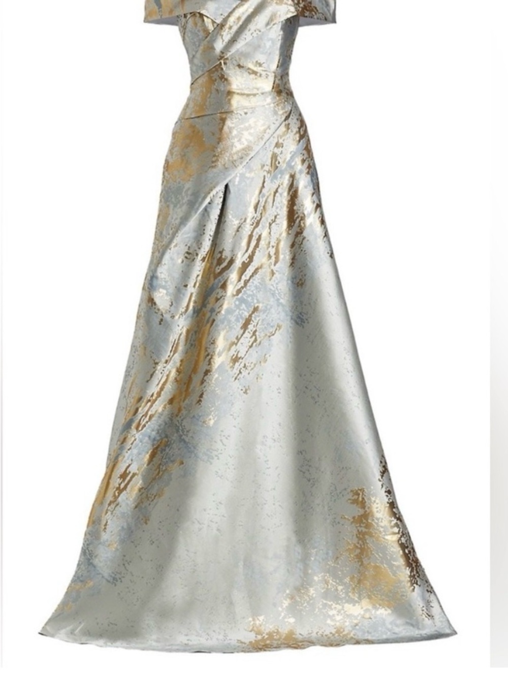 Rene Ruiz Silver and Gold Metallic Jacquard Midi Gown